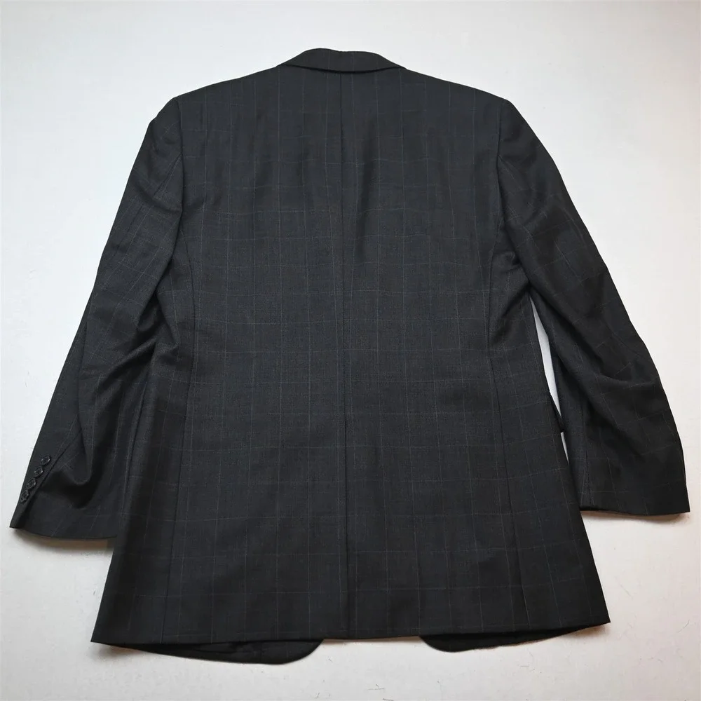 Jos A Bank 41L 34x32 Gray Windowpane 100% Wool Mens Jacket Pants Suit